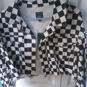 Black and white checkered cropped jacket